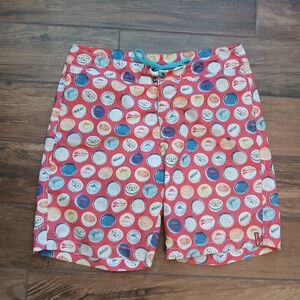 Tommy‎ Bahama Board Shorts Mens 34 Red Bottle Cap Print AOP Swim Trunks Beach